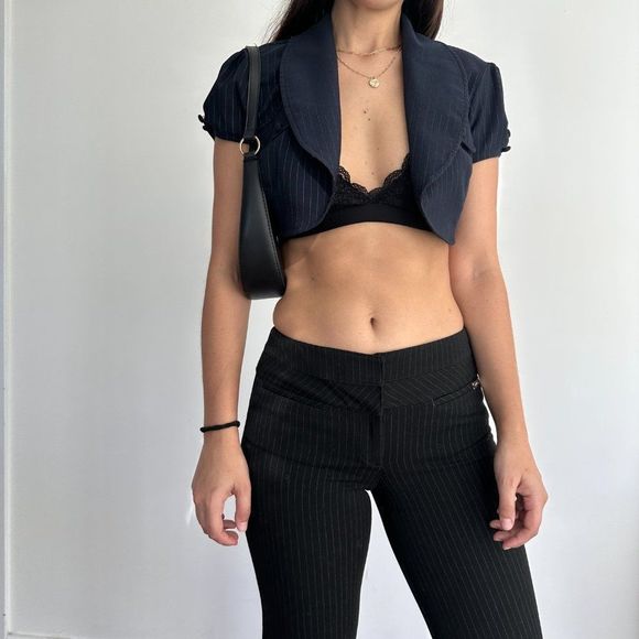 Vintage Y2K blue pinstripe super crop blazer top - Picture 5 of 7